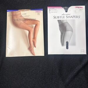 2 Pair Nylon East 5th Subtle Shapers Queen Tall Control Top Pantyhose Sheer Toe